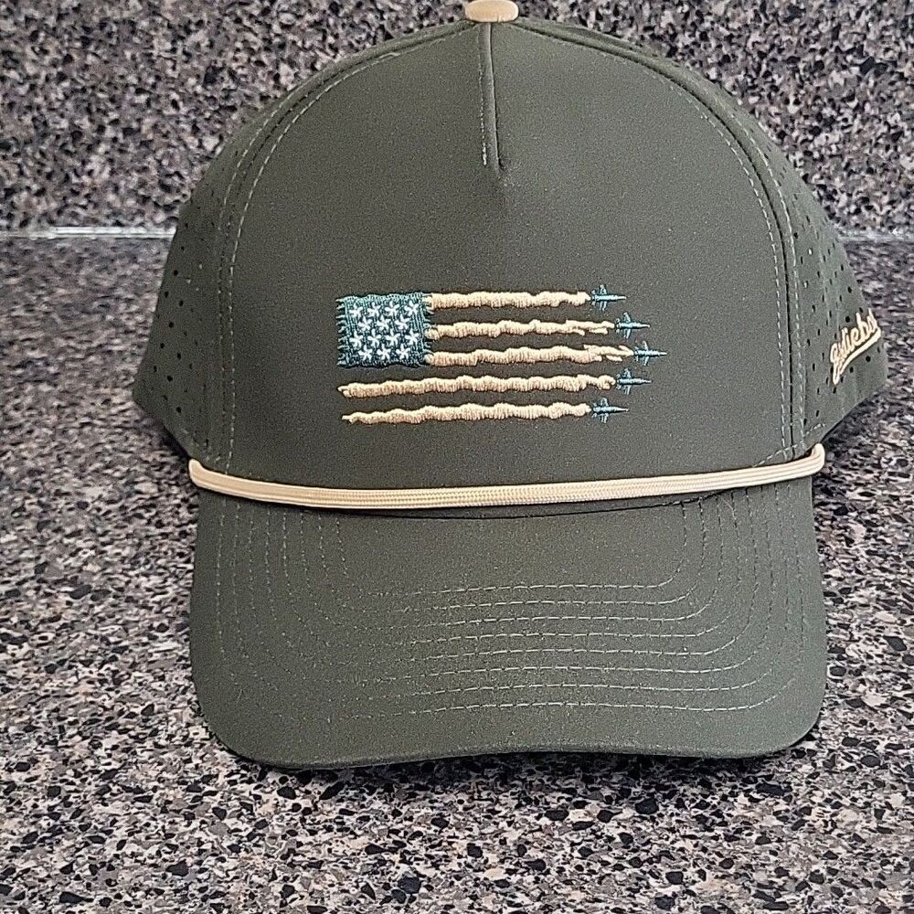 NEW Birdie Boss Golf Hat American Flag Military Hunter Green And Beige